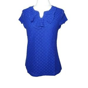 Isaac Mizrahi Blue Cap Sleeve Blouse Crochet Small